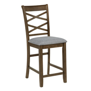 English Elm Dining Counter Chairs Set of 4 Walnut X-back Linen Seat Kitchen Nook Seating W1998P338706