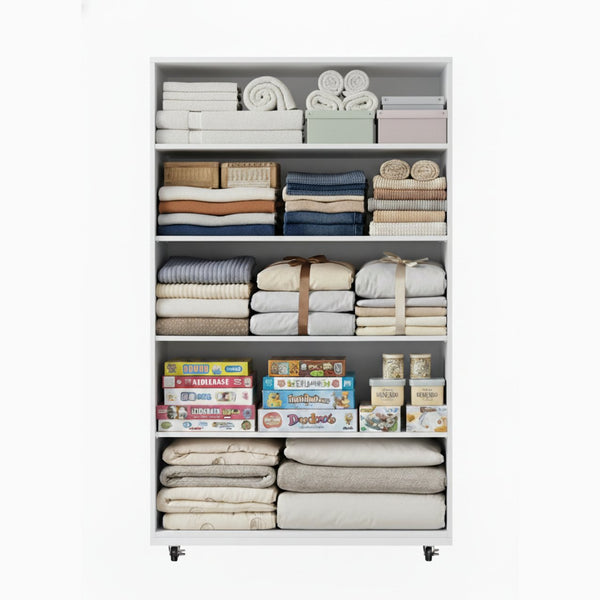 English Elm White Five Drawer Rolling Storage Cabinet with Sleek Cutout Handles for Any Room B372P407630