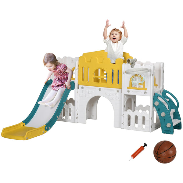 English Elm Qaba 8 in 1 Toddler Indoor Playset with Slide Climber Tunnel Basketball Hoop W2225P217350