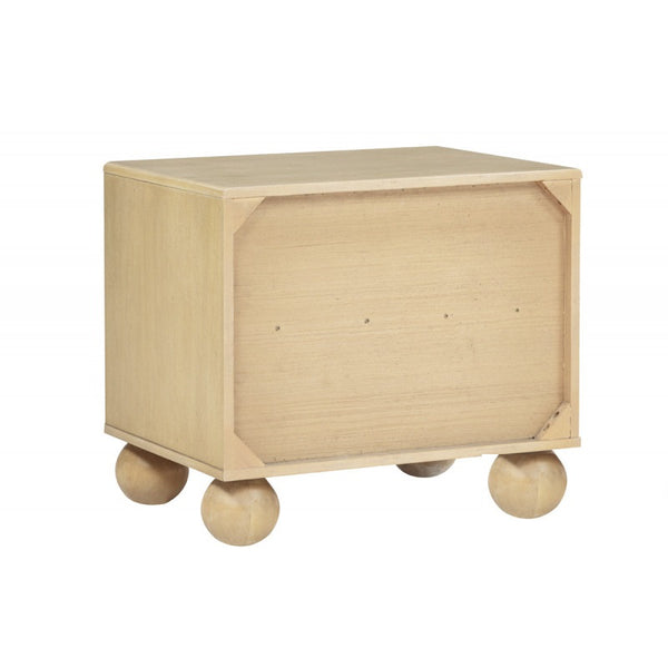 English Elm Modern Fluted Nightstand with Rounded Legs — Light Oak Bedside Table, Sculptural 2-Drawer Design, 25"W B011P380806