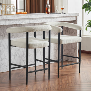English Elm Modern Upholstered Bar Stools with Boucle Fabric and Armrests, Sturdy Metal Frame, Ergonomic Comfort White W1901P264274