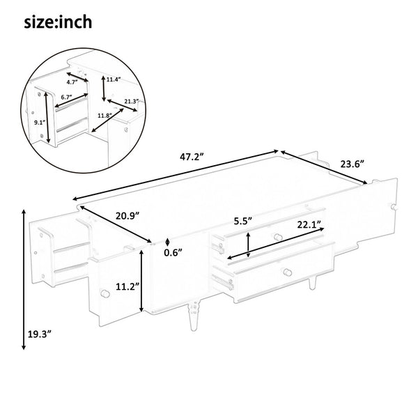 English Elm U-Can Modern Rectangle Coffee Table With 4 Drawers & Hidden Storage For Stylish Living Spaces N724P286418B-GIGA