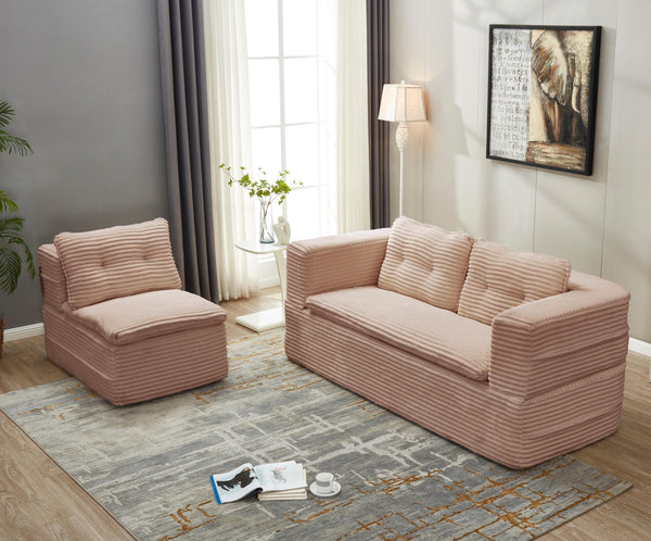 English Elm Multi Functional Sectional Sofa Bed Plush Corduroy Convertible 80" King Sleeper with Chaise, Deep Fluff Pink W3219P339466
