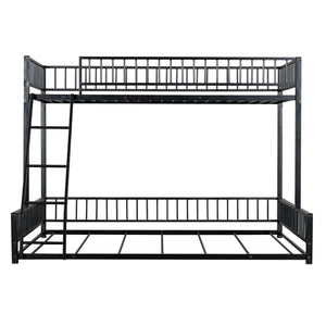 English Elm Twin XL over Queen Metal Bunk Bed with Ladder and Guardrails, Space-Saving Sturdy Frame for Kids and Guests Black N709P277756B