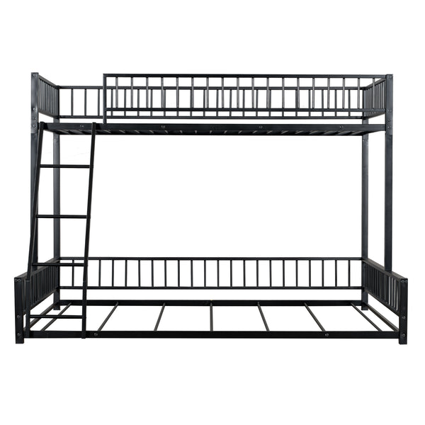 English Elm Twin XL over Queen Metal Bunk Bed with Ladder and Guardrails, Space-Saving Sturdy Frame for Kids and Guests Black N709P277756B