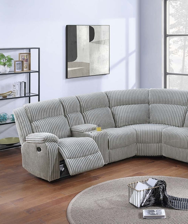 English Elm Sectional Plush Corduroy Reclining 3-Piece Sofa with Dual Consoles and Cup Holders, Seats Five Grey Ash 31 L x 26 W x 66 H B011S01737