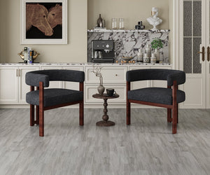 English Elm Modern Chenille Barrel Dining Chair with Metal Base, Plush Foam Seat, Compact Accent Seat for Home Black W395P233457