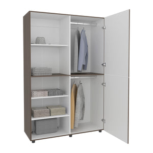 English Elm Eco Tall Two-Door Armoire 72" Freestanding Wardrobe with Hanging Rod & Shelves, White Mahogany Finish B070S00369