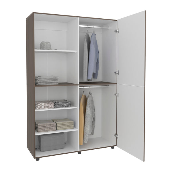 English Elm Eco Tall Two-Door Armoire 72" Freestanding Wardrobe with Hanging Rod & Shelves, White Mahogany Finish B070S00369