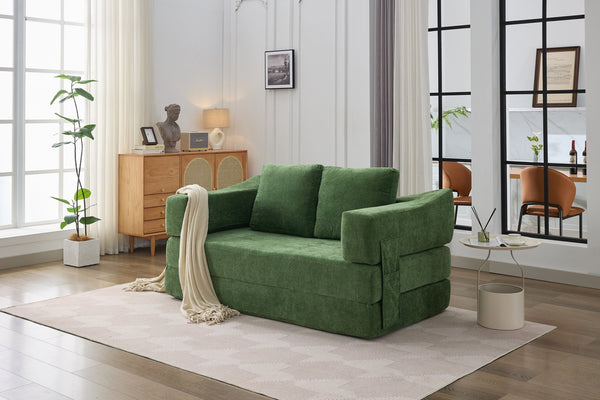 English Elm Modern Modular Chenille Sofa Bed Fold-Out Convertible Floor Couch with Removable Backrest & Pockets in Green W1829P192398