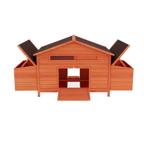 English Elm Large Wooden Backyard Chicken Coop with Dual Nesting Boxes and Leakproof Pullout Tray W3166P331246