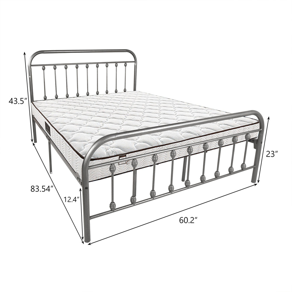 English Elm Metal Queen Bed Frame Victorian-Style Platform with Silent Steel Slats, No Box Spring Needed, 450lb Capacity W840P296696