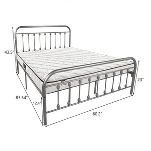 English Elm Metal Queen Bed Frame Victorian-Style Platform with Silent Steel Slats, No Box Spring Needed, 450lb Capacity W840P296696