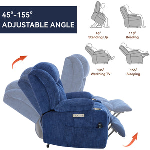 English Elm Up to 350 Lb Chenille Power Lift Recliner with Massage Heat and Charging Ports W1803S00070