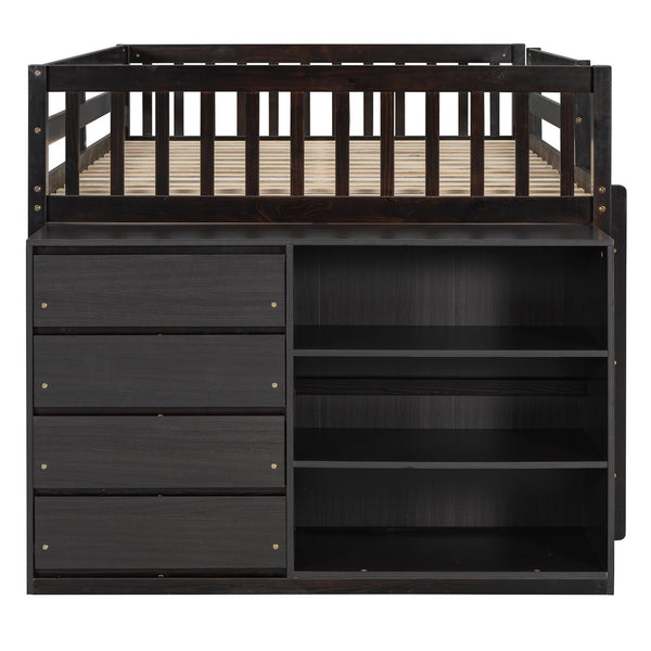 English Elm Full Over Bunk Bed with Four Drawers Three Shelves Pine and Mdf Kids Frame Espresso LT000267AAP-1
