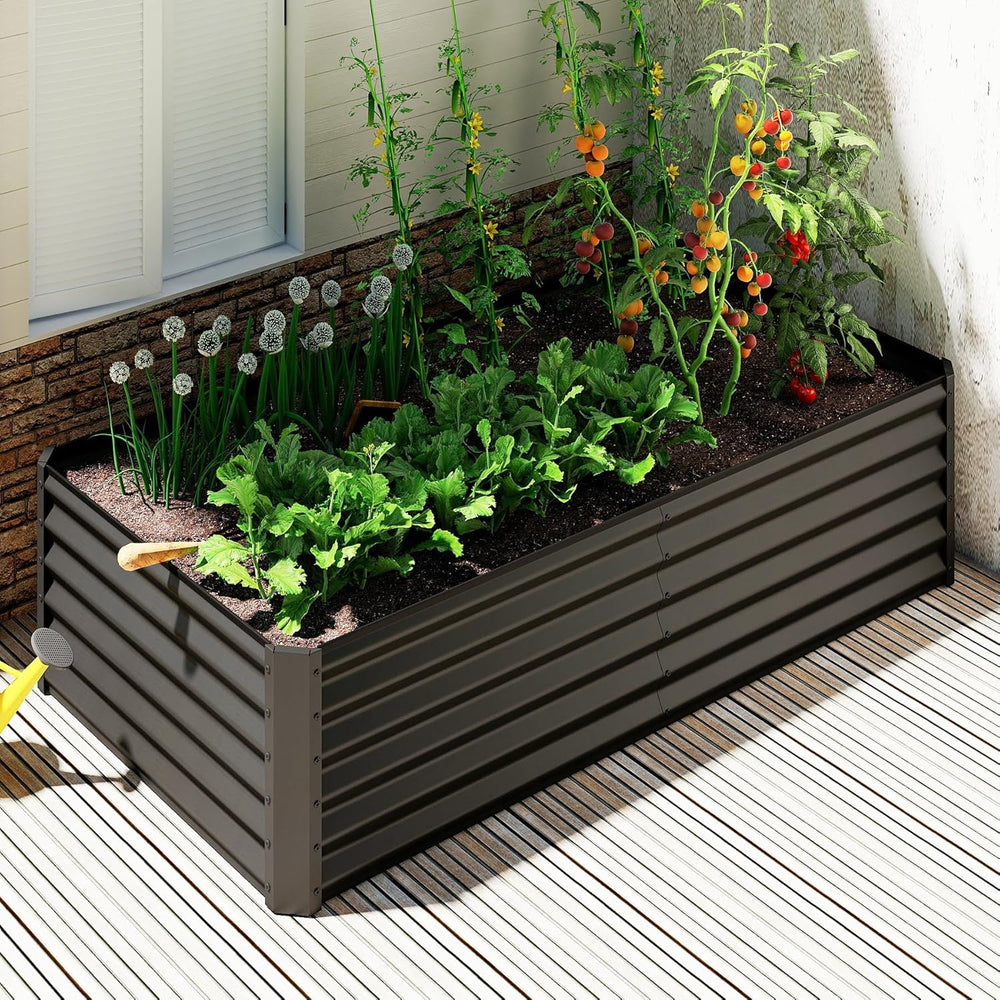 English Elm 6x3x1.5ft Galvanized Steel Raised Garden Bed Deep Root Planter for Yard Vegetables Dark Gray W1859P430215