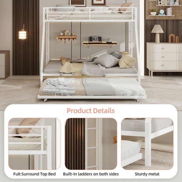 English Elm High Stability Square Tube Bunk Bed With Trundle & Ladder - Stylish Space-Saving Design For Homes W1935P360872