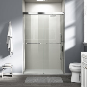 English Elm 44" Semi-frameless Double Sliding Shower Door Brushed Gold Tempered Glass Walk-in W1920P385301