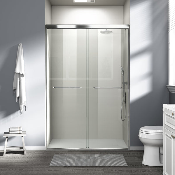 English Elm 44" Semi-frameless Double Sliding Shower Door Brushed Gold Tempered Glass Walk-in W1920P385301