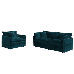 English Elm 2 Piece Chenille Upholstered Loveseat and Accent Chair Set for Modern Living Rooms W714S00593