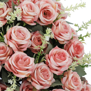 English Elm 24-inch Faux Rose Arrangement Uv Resistant Silk Blooms Set of Two Cement Potted Decor Green,Pink W2945P458445
