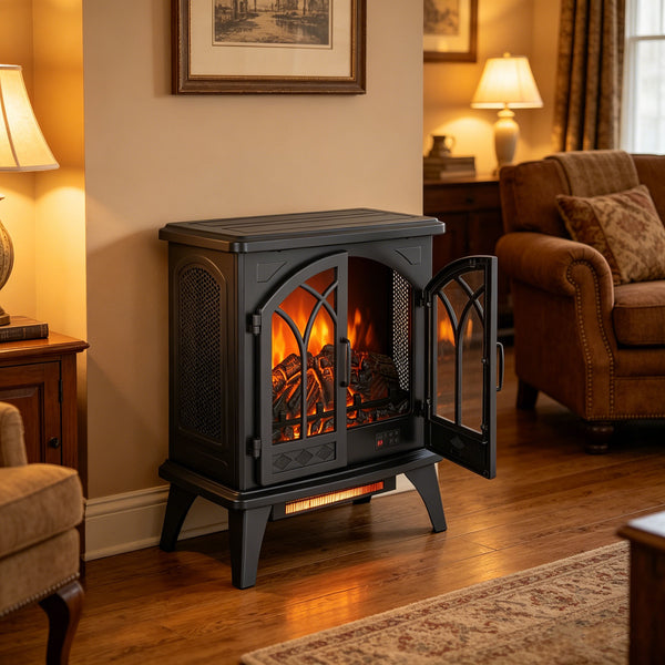English Elm 24 Inch Infrared Quartz Stove Heater with 3d Flame Effect and Remote Control W1769112701