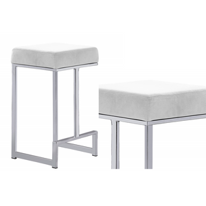 English Elm 25 in Backless Faux Leather Counter Stools with Polished Silver Pedestal Base Set of 2 White B011P496925