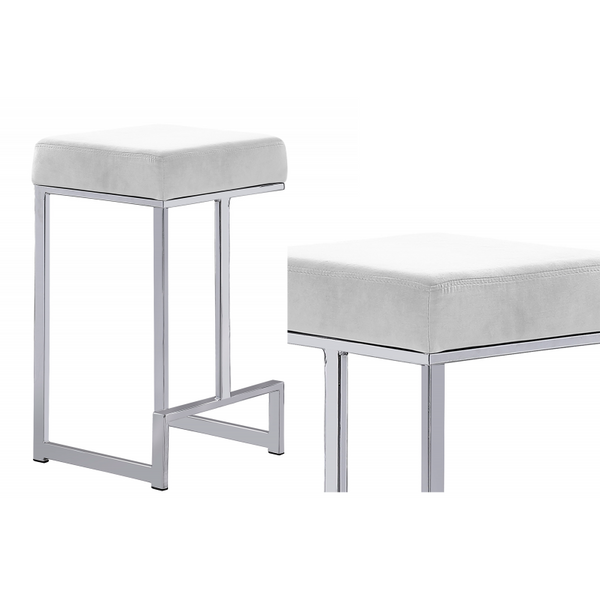 English Elm 25 in Backless Faux Leather Counter Stools with Polished Silver Pedestal Base Set of 2 White B011P496925