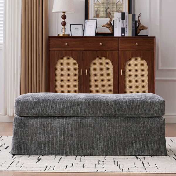 English Elm 43.7" Square Chenille Ottoman with Tray Sturdy Metal Legs Foam Seat for Any Room Charcoal W3098P445272