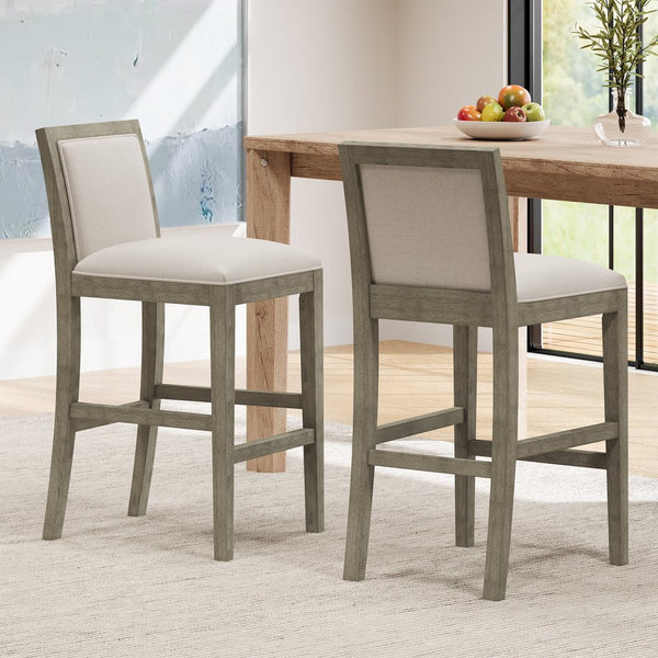 English Elm Christopher Knight Home® - 30.5 Inch Bar Stools Set of 2 with Upholstered Fabric Seats, Rubberwood Frame, 30.5" Height, 300 lb Capacity Beige,Grey N780P192217T