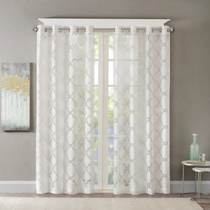 English Elm Fretwork Burnout Sheer Curtain Panel - Elegant Grommet-Top Design For Light Diffusion & Style B03598124