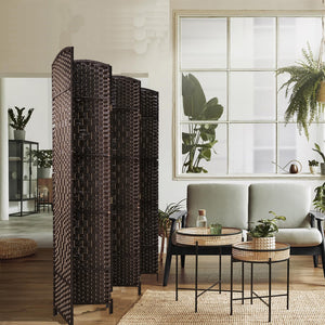 English Elm 6 Panel Room Divider Folding Screen with Hand-Woven Arched Panels Pine Frame Privacy Partition Room Decor Walnut Brown W3198P299207