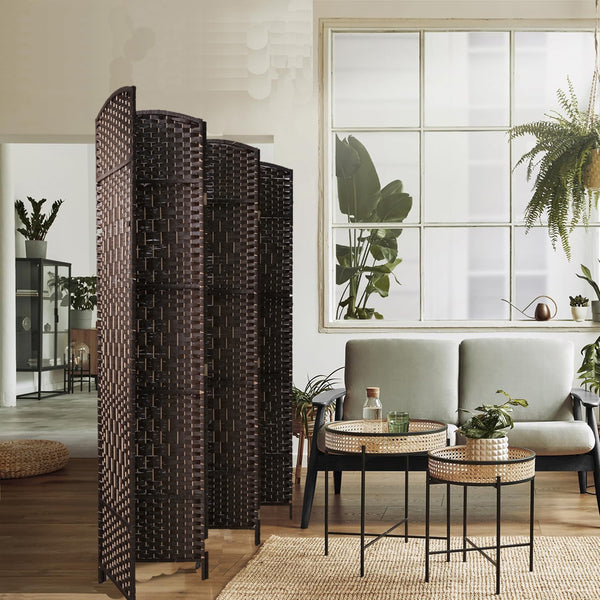 English Elm 6 Panel Room Divider Folding Screen with Hand-Woven Arched Panels Pine Frame Privacy Partition Room Decor Walnut Brown W3198P299207