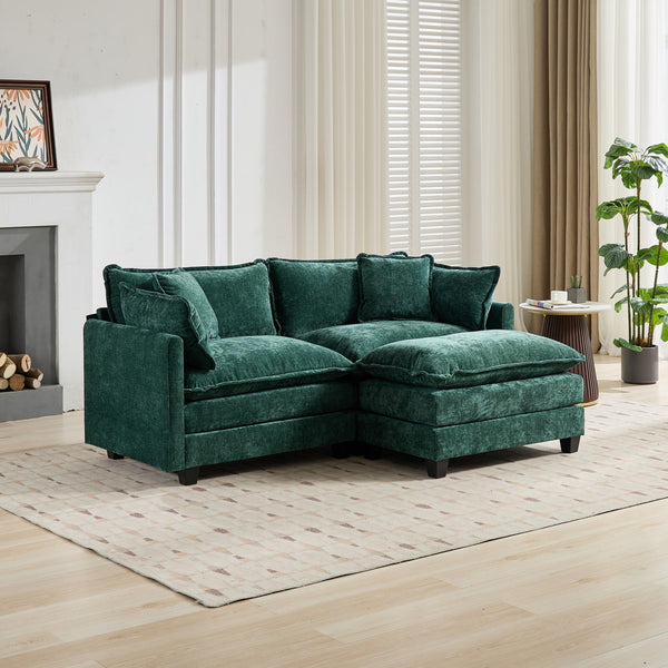 English Elm Cloud Sofa Loveseat - Modern Compact Sectional Couch For Small Spaces, Plush Chenille Comfort, Green W1143S00010