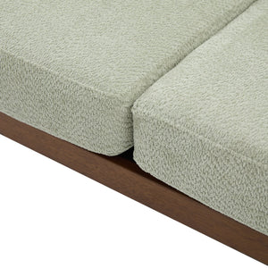 English Elm Emir Three Seat Boucle Sofa with Handwoven Cane Arms and Walnut Tapered Legs Light Green N773P285909G