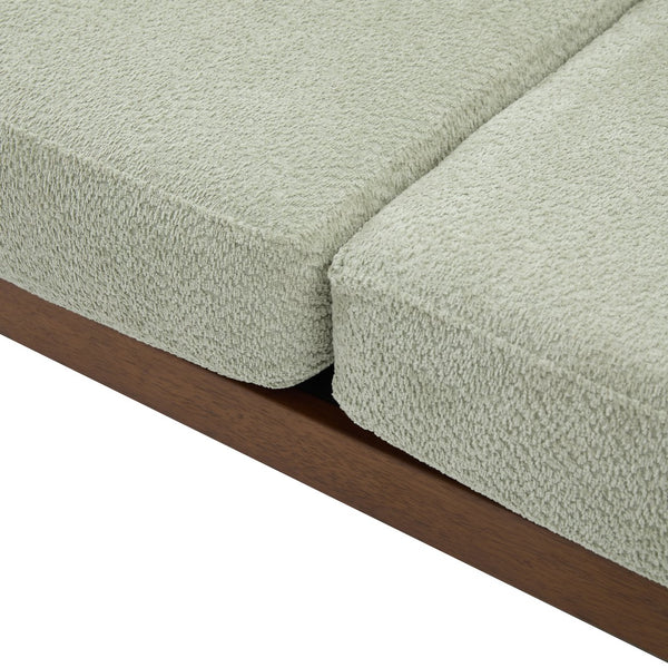 English Elm Emir Three Seat Boucle Sofa with Handwoven Cane Arms and Walnut Tapered Legs Light Green N773P285909G