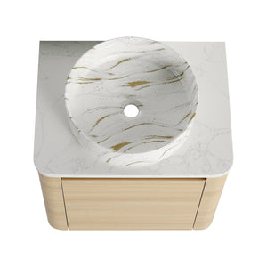 English Elm 24'' Sleek Wall-Mounted Bathroom Vanity With Ceramic Vessel Sink & Soft-Close Door For Small Spaces W999S00459
