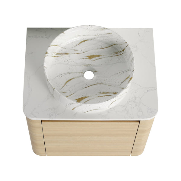 English Elm 24'' Sleek Wall-Mounted Bathroom Vanity With Ceramic Vessel Sink & Soft-Close Door For Small Spaces W999S00459