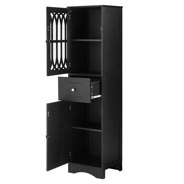 English Elm Tall Bathroom Cabinet Slim Freestanding Storage with Drawer & Doors, Adjustable Shelves, MDF Build Black WF289427AAB