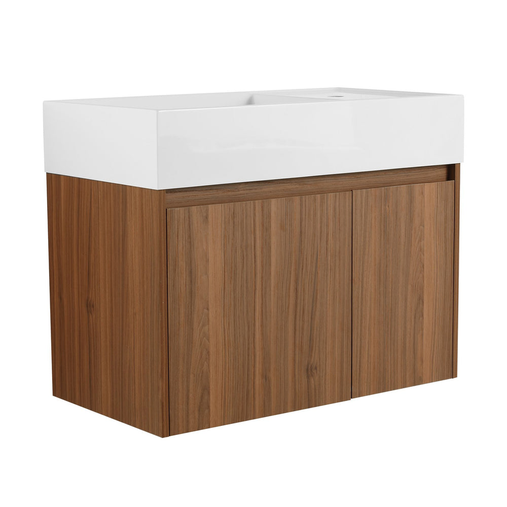 English Elm 30 Resin Sink Vanity with Soft-Close Doors, Floating Mount Design, Durable Scratch & Water-Resistant Finish Walnut W999P228750
