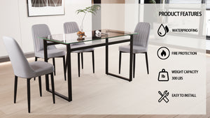 English Elm 51" Modern 5-Piece Glass Dining Set – Sleek Table With Black Metal Legs & Cushioned Pu Chairs For 4 W2189S00250