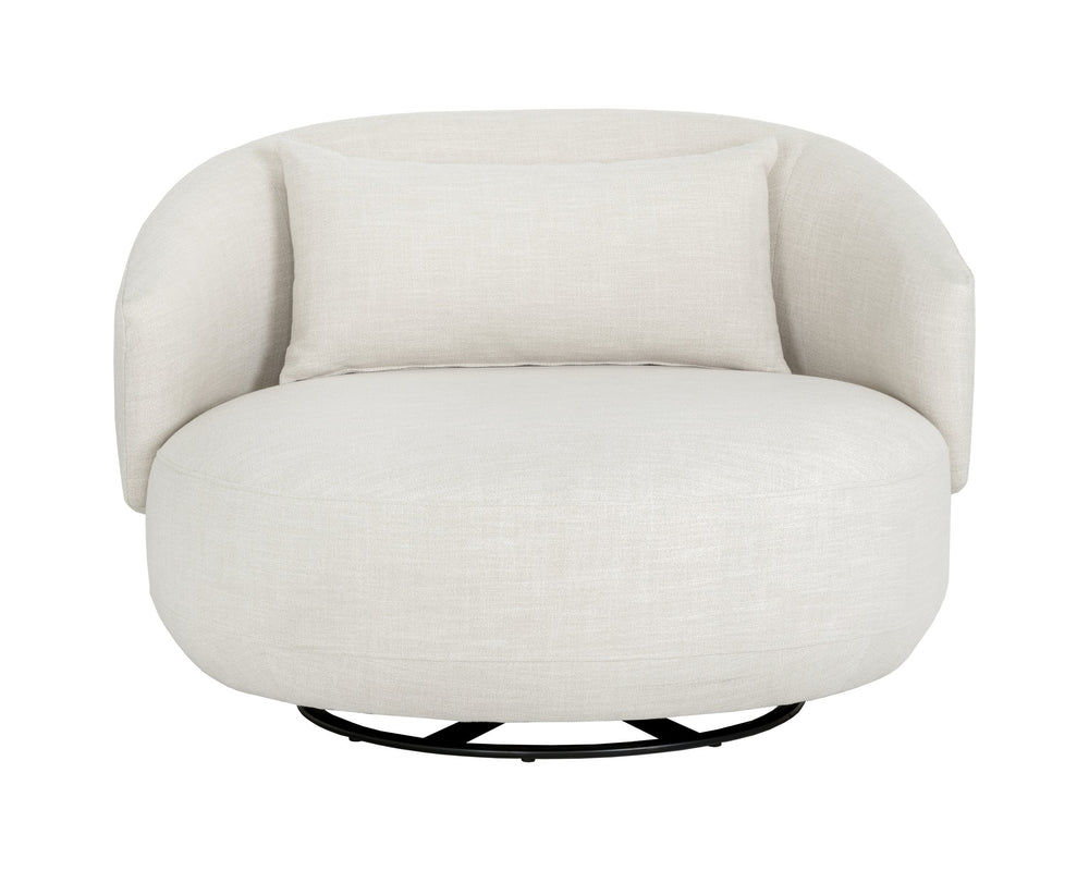Sunpan Walsh Swivel Lounge Chair - Contemporary Curves in Effie Linen & Smoke with Stylish Black Base
