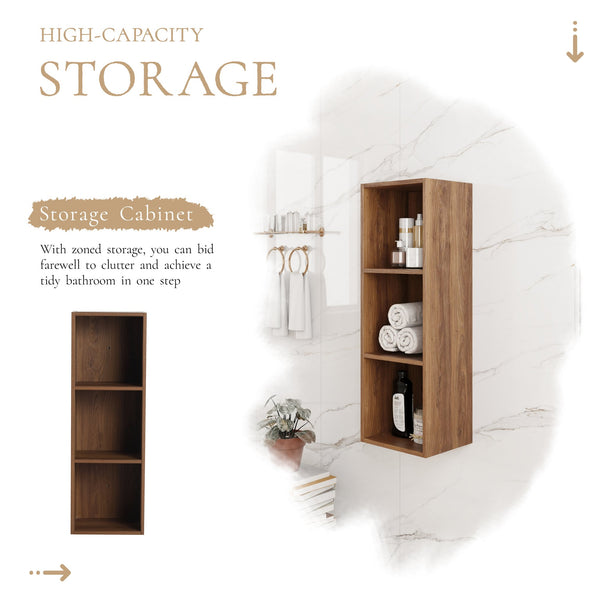 English Elm 12 Inch Wall Mounted Three Tier Storage Shelf Brown Ebony Finish for Bathroom Study W1972P457976