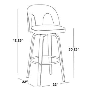 English Elm Fixed-height Swivel Barstools Walnut Bentwood Frame White Upholstered Seat Set of 2 B202S01875