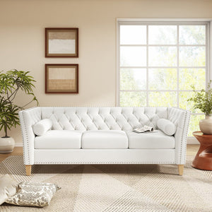 English Elm Elegant Tufted Three Seat Sofa with Nailhead Trim and Solid Wood Legs for Living Room N760P406296A