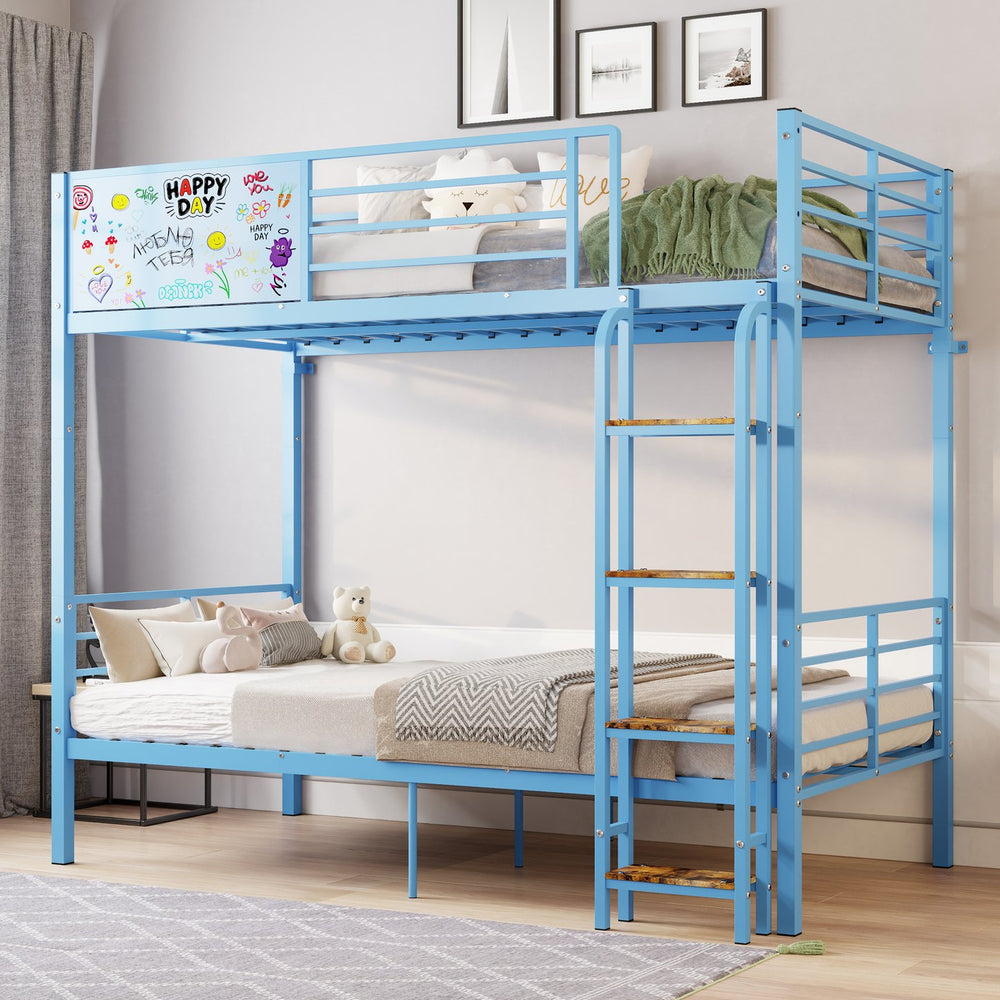 English Elm Metal Full Size Bunk Bed Convertible Steel Frame with Safety Guardrail for Kids W3752S00015