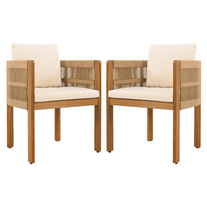 English Elm Christopher Knight Home® - Acacia Outdoor Dining Chairs Set of 2 with Rope Handles, Waterproof Washable Cushions, 400 lb Capacity Beige,Teak N779P279983B