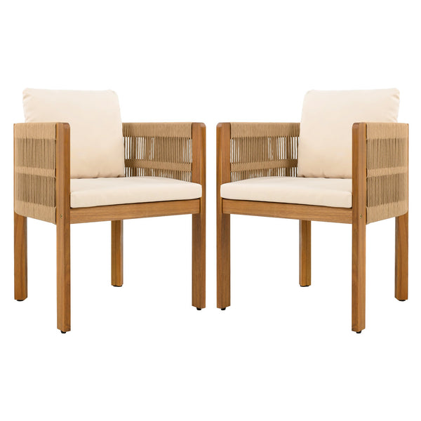 English Elm Christopher Knight Home® - Acacia Outdoor Dining Chairs Set of 2 with Rope Handles, Waterproof Washable Cushions, 400 lb Capacity Beige,Teak N779P279983B