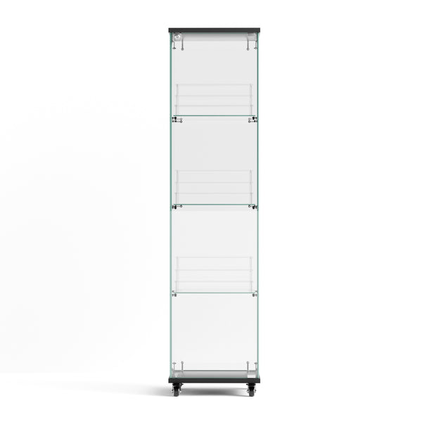 English Elm 4 Tier Glass Display Cabinet - Lockable Floor Standing Storage With Acrylic Shelves & Wheels For Versatility W1668P241902