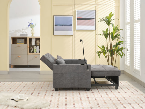 English Elm Futon 3-in-1 Convertible Pull-Out Sleeper Chair with USB-C & USB Port, Cup Holders, Dark Grey Tech Cloth W1829S00012